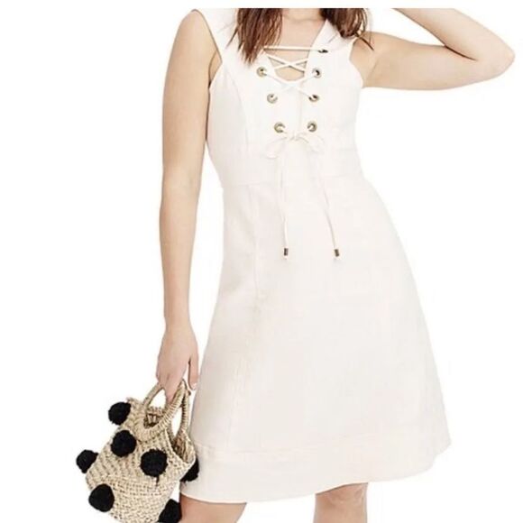 J.Crew Structured Linen Lace Up Bodice Dress - Picture 1 of 6